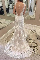Modest Lace Jewel Neck Mermaid Wedding Dress Bridal Vestido de Novia GDC1267-Dolly Gown