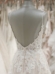 Most Stunning A-line Spaghetti Straps Lace Wedding Dress with Low Back GDC1030-Dolly Gown
