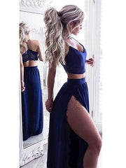 Boho Navy Blue Two piece Prom Dress,Blue Dance Dress, grade 8th Dress,GDC1048-Dolly Gown