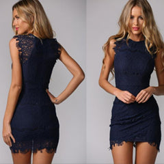 Navy Blue Lace Mini Semi Formal Dress,Short Tight Prom Dress,GDC1312-Dolly Gown