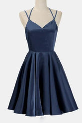 Navy Blue Short Bridesmaid Dresses Simple Navy Blue Short Prom Dress Juniors Homecoming Dress GDC1317-Dolly Gown