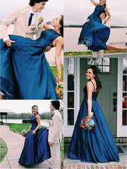 New Arrival Bateau Neck Navy Blue Long Prom Dress Graduation Dress,20101605-Dolly Gown