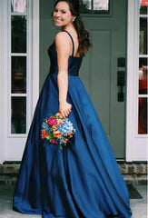 New Arrival Bateau Neck Navy Blue Long Prom Dress Graduation Dress,20101605-Dolly Gown