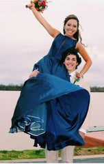 New Arrival Bateau Neck Navy Blue Long Prom Dress Graduation Dress,20101605-Dolly Gown