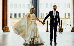 New Arrival Affordable Modest Bateau Neck Two Piece High Low Bridal Separates Wedding Dress 20101606-Dolly Gown