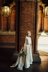 New Arrival Affordable Modest Bateau Neck Two Piece High Low Bridal Separates Wedding Dress 20101606-Dolly Gown