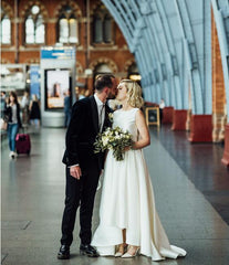 New Arrival Affordable Modest Bateau Neck Two Piece High Low Bridal Separates Wedding Dress 20101606-Dolly Gown