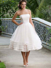 New Strapless Vintage 1950s Tea Length Wedding Dress with Layers Skirt,GDC1141-Dolly Gown