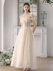 Champagne Off The Shoulder Lace See Through Prom Dress Occasion Dress - DollyGown