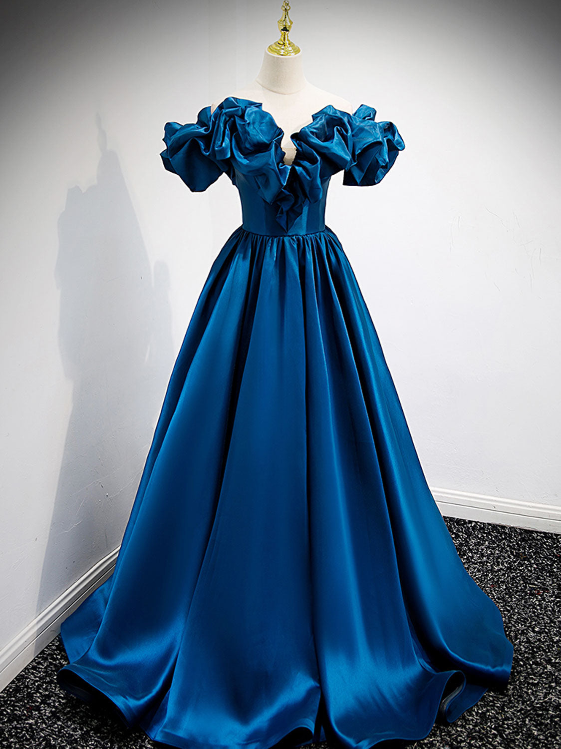 Blue Bubble Off The Shoulder A-line Evening Dress Prom Dress Blue Bubble Off The Shoulder A-line Evening Dress Prom Dress