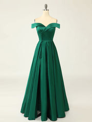 Overlap Neck Satin Emerald Green A-line Long Prom Dress Formal Party Dress - DollyGown