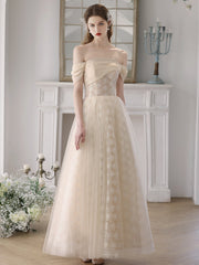 Champagne Off The Shoulder Lace See Through Prom Dress Occasion Dress - DollyGown