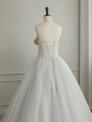Strapless Asymmetrical White/Grey Contrast Wedding Dress - DollyGown
