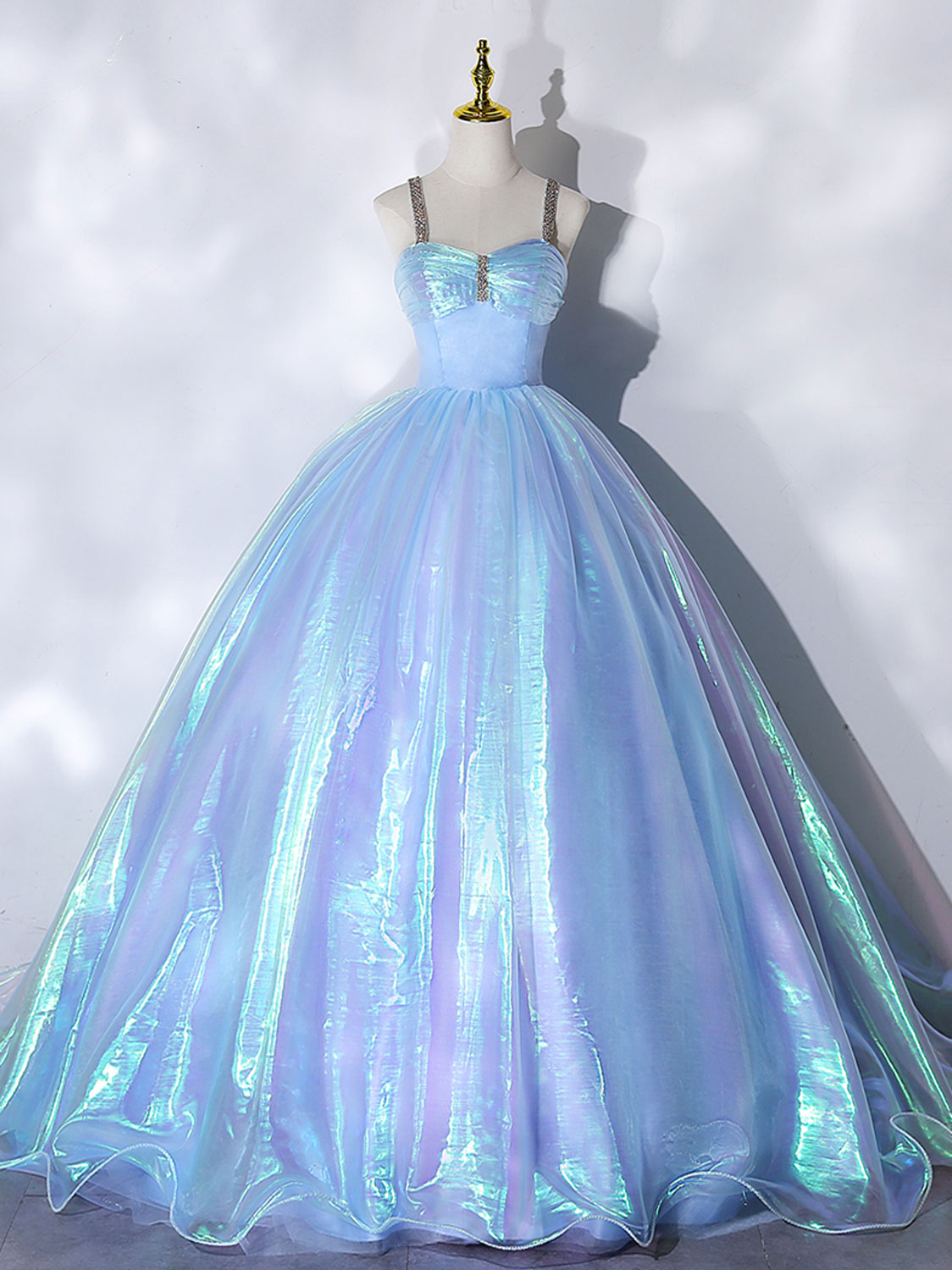 Light Blue Ruch Bust Ball Gown Qucinceanera Dress Sweet 16 Dress - DollyGown