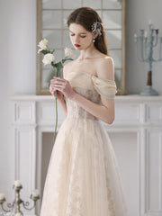 Champagne Off The Shoulder Lace See Through Prom Dress Occasion Dress - DollyGown