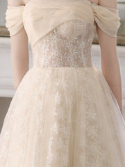 Champagne Off The Shoulder Lace See Through Prom Dress Occasion Dress - DollyGown