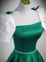 Emerald Green Square Neck A-line Maxi Prom Dress - DollyGown