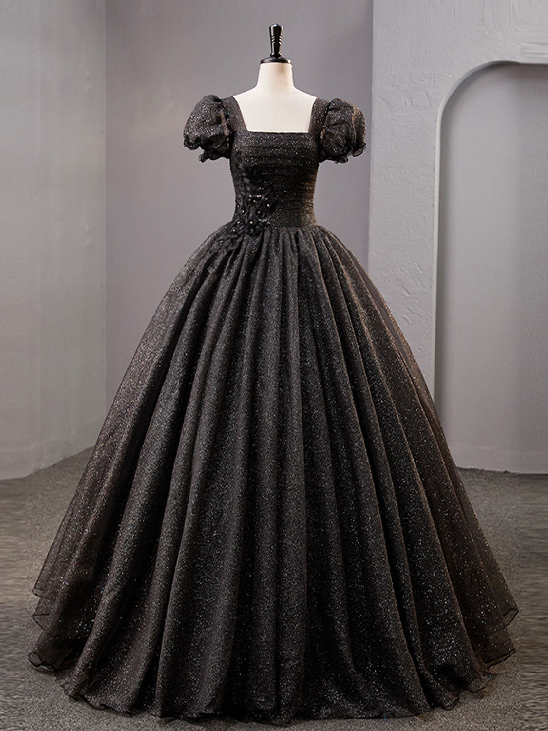 Black Ball Gown Square Neck Quinceanera Dress Sweet 16 Dress - DollyGown