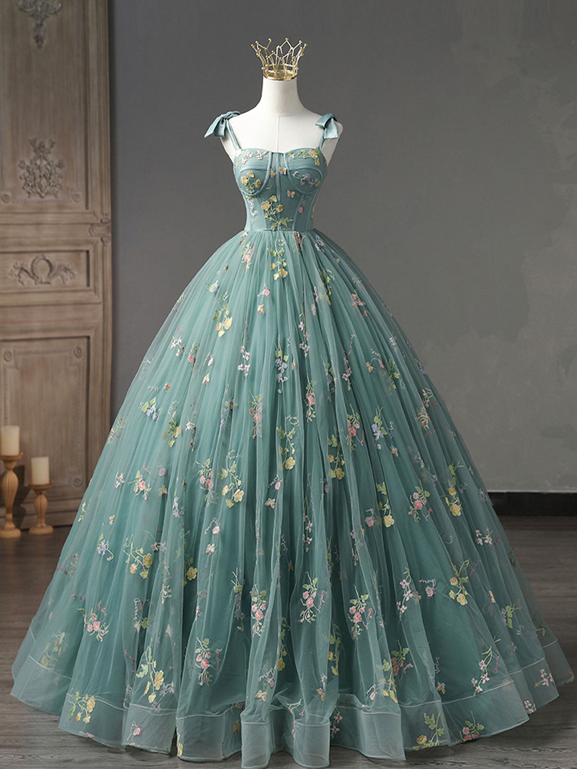 Teal Green Ball Gown Lace Corset Quinceanera Dress Sweet 16 Dress - DollyGown