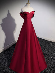 Off The Shoulder Red Satin Formal Dress Prom Dress - DollyGown