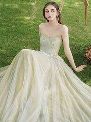 Casual Sage Green Off The Shoulder Tulle Boho Prom Dress - DOllyGown