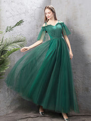Hunter Green Tulle A-line Long Prom Dress Formal Dress - DollyGown