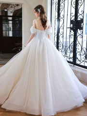 Off The Shoulder Ball Gown Princess Wedding Dress - DollyGown