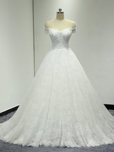 Off Shoulder Ball Gown Lace Wedding Dress with Handmade Flower at Back #21011207-Dolly Gown