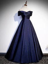 Off Shoulder Puffy Prom Dress in Navy Blue - Dollygown