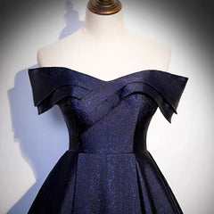 Off Shoulder Puffy Prom Dress in Navy Blue - Dollygown
