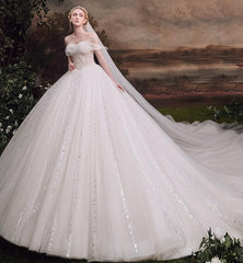 Off Shoulders Cathedral Ball Gown Wedding Dress - DollyGown