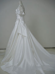 Off Shoulders Draping Silk Ball Gown Wedding Dress - DollyGown