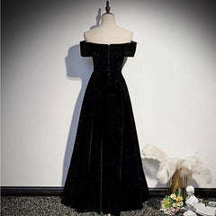 Off Shoulders Velvet Glitter Black Prom Dress - Dollygown
