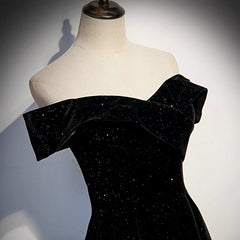 Off Shoulders Velvet Glitter Black Prom Dress - Dollygown