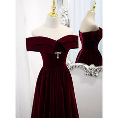 Classy Off The Shoulder Burgundy Velvet 8th Grade Formal Dress - Dollygown