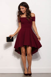 Off Shoulder Burgundy Hi-Lo Prom Dress,Simple Prom Dress for Teens,GDC1295-Dolly Gown