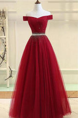 Off Shoulders Red Tulle Floor Length Prom Dress,8TH Grade Dance Dress,GDC1278-Dolly Gown