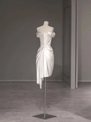 Off the Shoulder Short Silk Wedding Dress - DollyGown