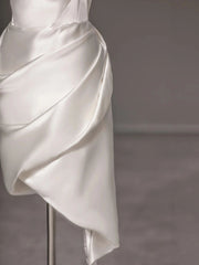 Off the Shoulder Short Silk Wedding Dress - DollyGown