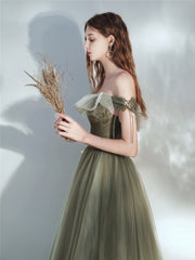 Olive Green Tulle Fairytale Long Prom Dress - DollyGown