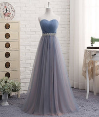 Dusty Blue Tulle Strapless Prom Dress in Different Length with Rinestones Belt 201707205-Dolly Gown
