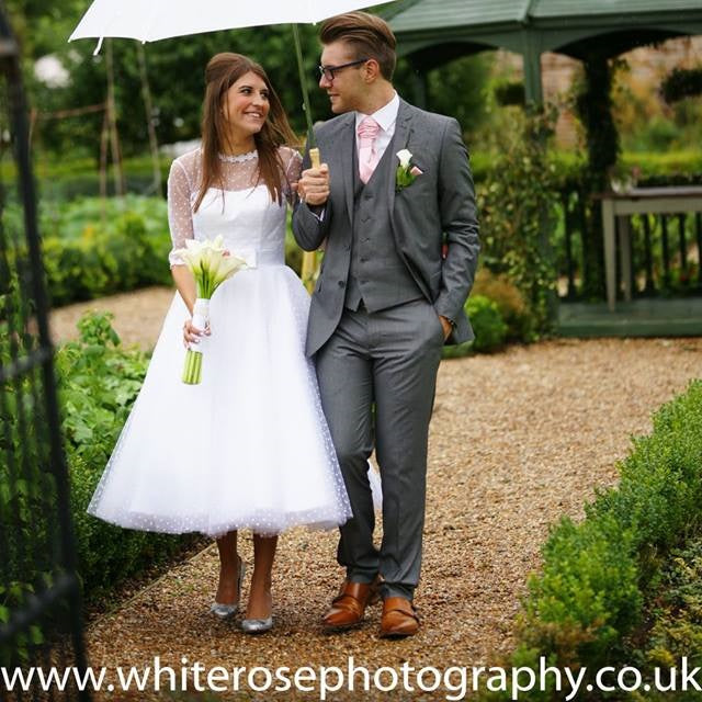 Pin Up Country Style Polka Dots Tea Length Wedding Dress,50s Style Polka Dots Wedding Dress,20082018-Dolly Gown