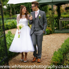 Pin Up Country Style Polka Dots Tea Length Wedding Dress,50s Style Polka Dots Wedding Dress,20082018-Dolly Gown