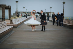 Pin Up RocknRoll Tea Length 50s Style Tiny Polka Dot Lace Wedding Dress 20081823-Dolly Gown