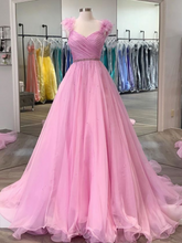 Pink Princess Ball Gown Prom Dress with Floral Shoulders -DollyGown