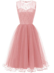 Pink Retro Modest Navy Lace Tulle Cocktail Dress Short Homecoming Dress, 074P-Dolly Gown