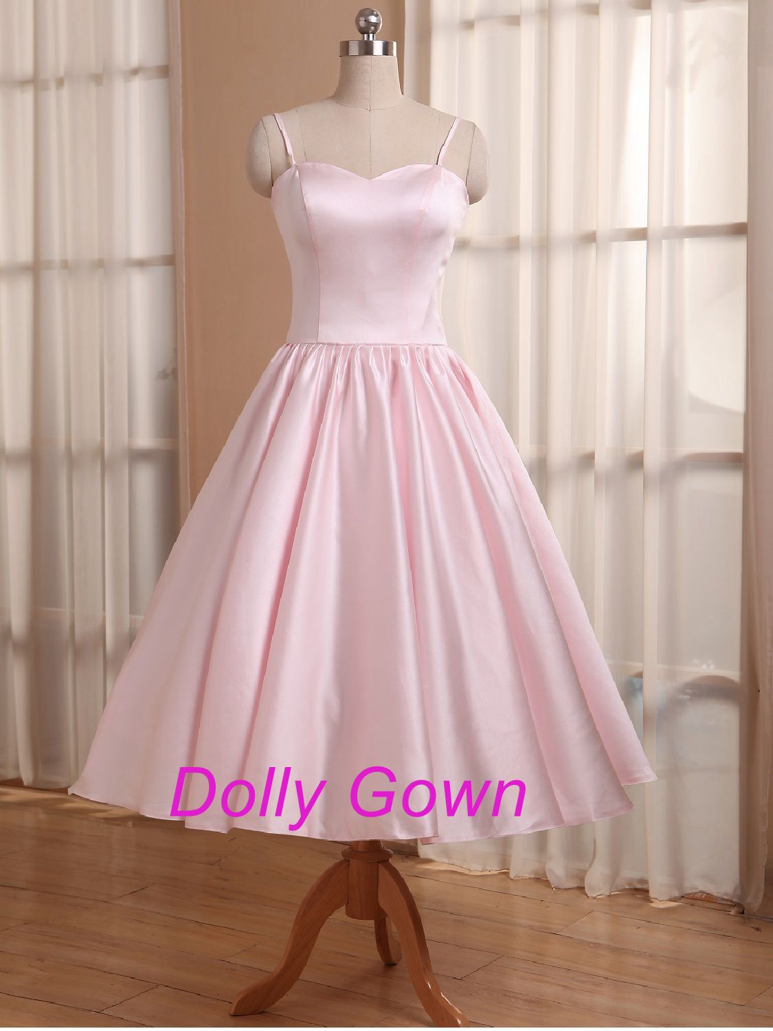 Pink Short Vintage Bridesmaid Dresses with Spaghetti Straps 50s style bridesmaid dresses 20081102-Dolly Gown