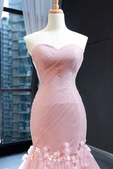 Pink Tulle Princess Wedding Dress Strapless Pink Long Prom Dress with ruffles Skirt,20081615-Dolly Gown