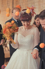 Vintage Long Sleeve Lace Polka Dot 50s Style Tea Length Wedding Dress Short Country Wedding dress,20081916