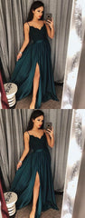 Popular Teal Long Side Slit Prom Dress Evening Dress with Side Slit/ Split Front GDC1094-Dolly Gown